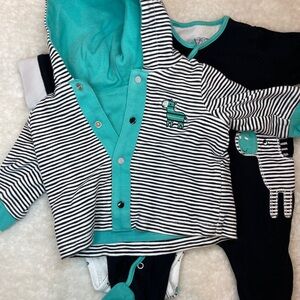 Offspring Baby Bundle - Black and Turquoise Baby Zebra Outfit size 3m